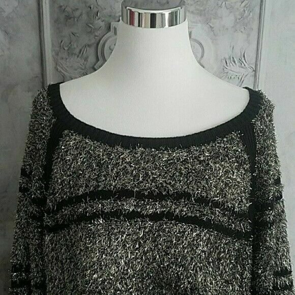 ruby Rd Black Silver Eyelash Long Sleeve Scoop Neck Sweater Plus Size 1X NWT - Picture 5 of 10